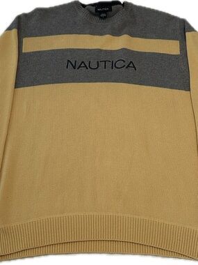 Nautica Men’s Yellow and Gray Crewneck Sweater